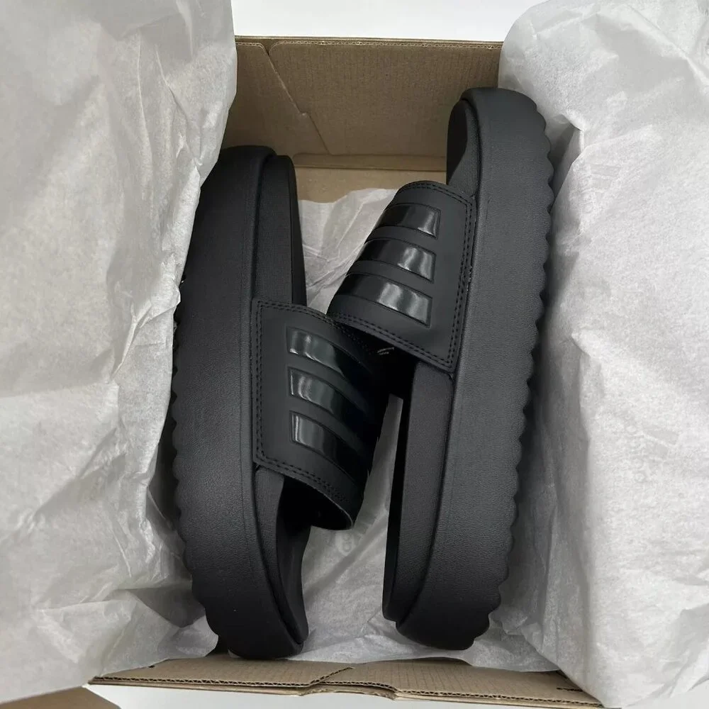 adidas Adilette Platform‎ Slide Sandals Women's Size 8-9 Black - Comfort & Style